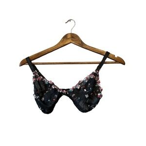 Sofia Vergara Intimates Black‎ Floral Embroidered Sheer Unlined Bra S